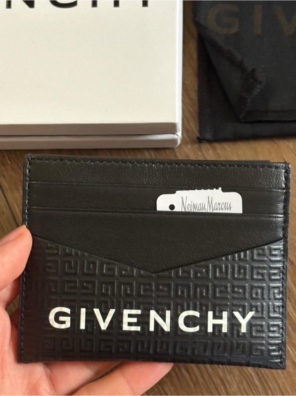 Givenchy 4G embossed black leather card case